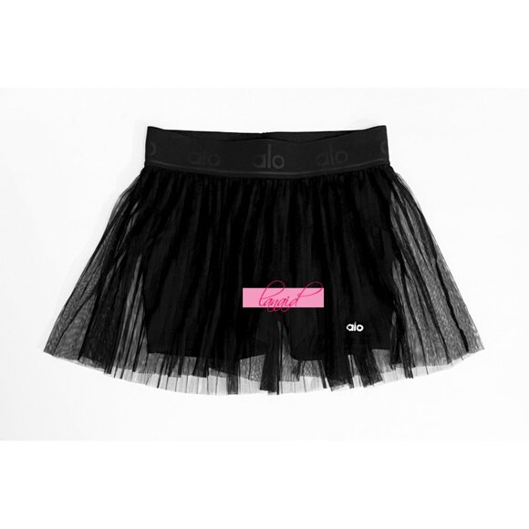 Alo Mesh Flirty Tennis Skirt Black Sheer Transparent See-Through A-Line Skort - Picture 10 of 14